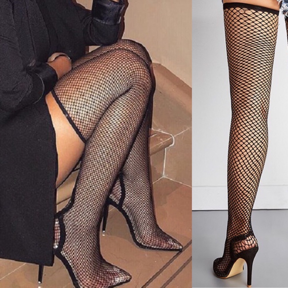 Mesh Over-The-Knee Thigh High Boots - EU39/US8